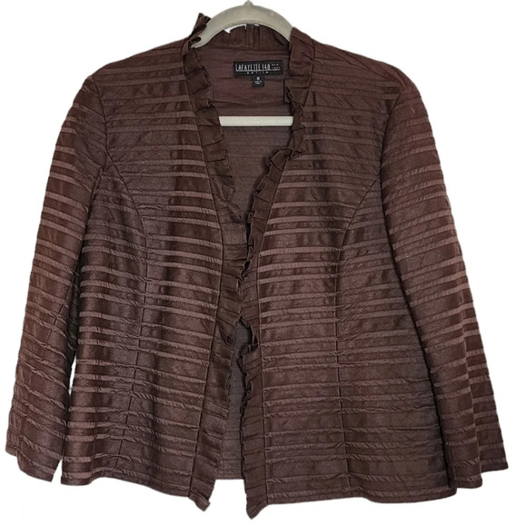 Lafayette 148 brown linen cotton ruffle blazer.  Women's size 14. - Picture 11 of 15